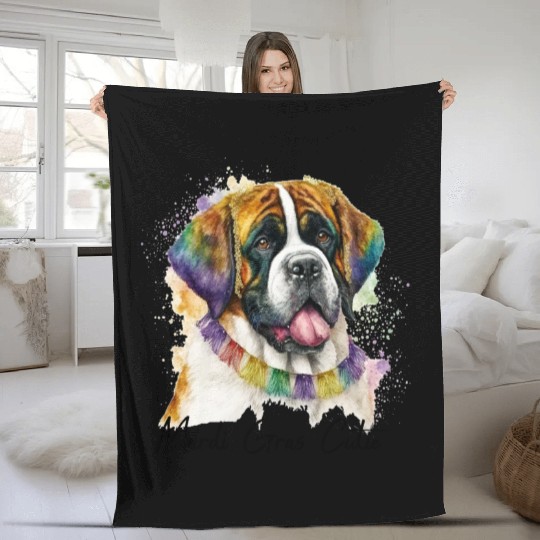 Mardi Gras Cutie Saint Bernard Fleece Blankets