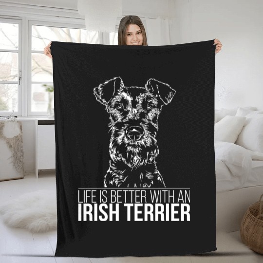 Irish Terrier life is better dog saying dog mom Fleece Blankets