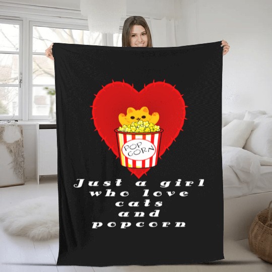 just a girl who love cats and popcorn Fleece Blankets