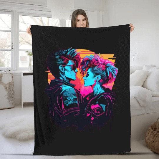 Get the Hottest Cyberpunk Synthwave Art - In Love Fleece Blankets