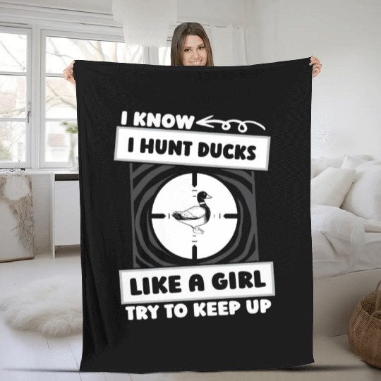 Duck Hunting Girl Fleece Blankets