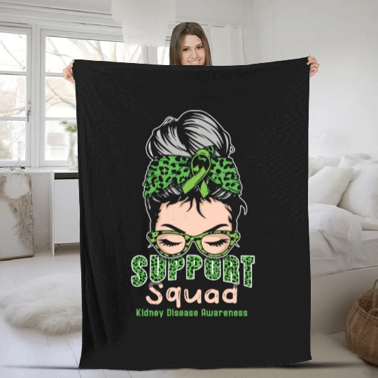 Support Squad Green Kidney Disease Awareness Month Fleece Blankets