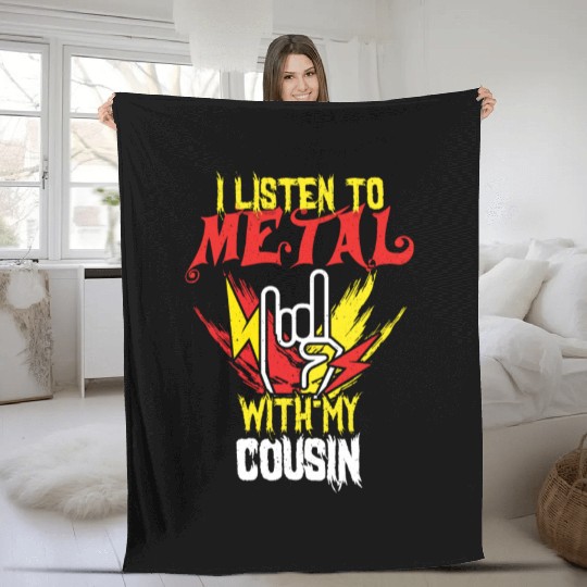 Metal With Cousin Metal Kid Music Lover Rocker Fleece Blankets