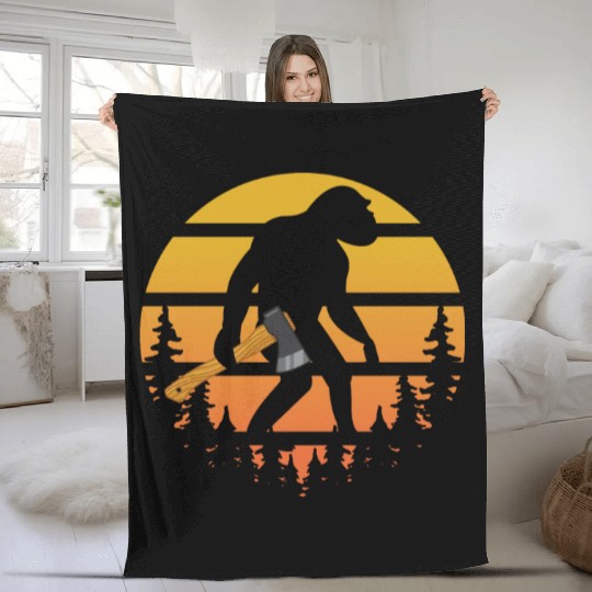 Retro Sasquatch Axe Throwing For Axe Thrower Fleece Blankets