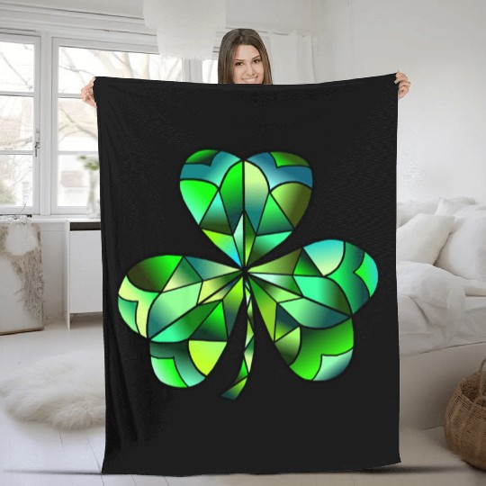 Green Gradation Stained Glass Irish Clover Fleece Blankets