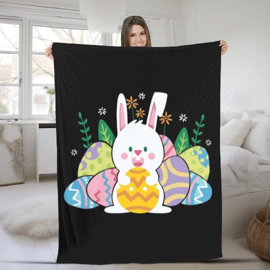 Cute Easter Bunny Egg Hunt Fleece Blankets