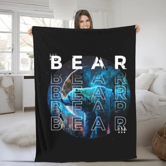 Midnight Roar: A Bear's Lunar Adventure Fleece Blankets