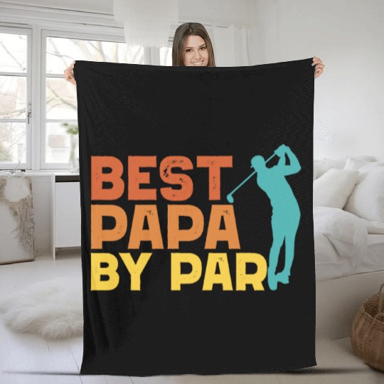 Best Papa By Par Men's Golf Gift Father's Day Papa Fleece Blankets