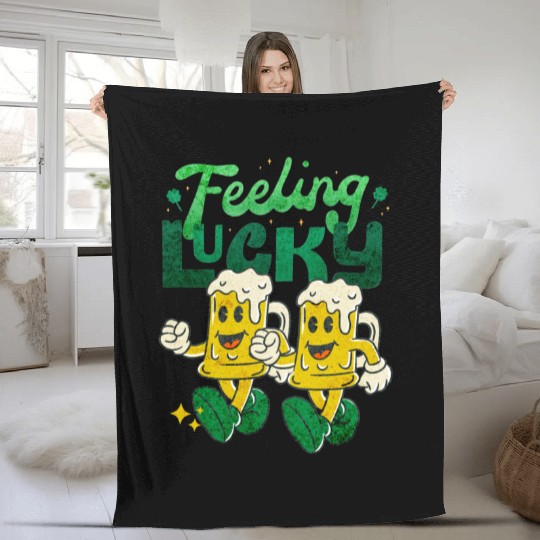 St Patrick's Day Feeling Lucky Retro Vintage Beer Fleece Blankets