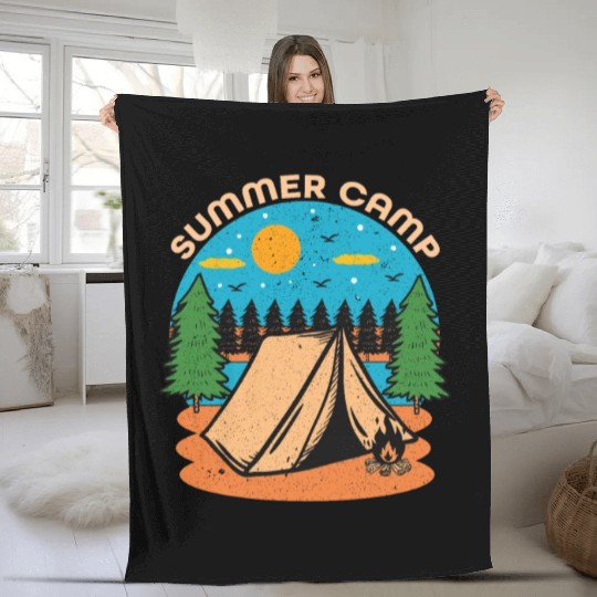 Happy Summer Camp Camping Lover FunnyT-Fleece Blankets