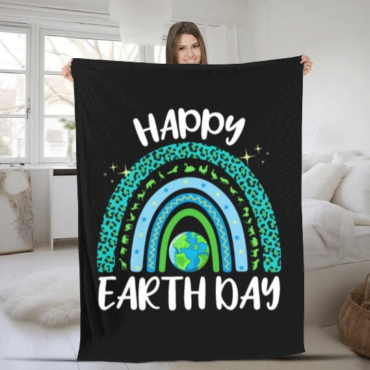 Happy Earth Day Planet with Rainbow Fleece Blankets