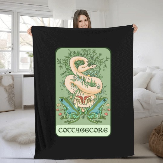 Tarot Card Goblincore Snake Cottagecore Frog Aesth Fleece Blankets