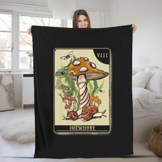 Tarot Card Mushroom Frog Boho Cottagecore Aestheti Fleece Blankets