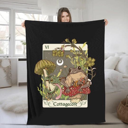 Swamp Mushroom Frog Cottagecore Tarot Card Aesthet Fleece Blankets