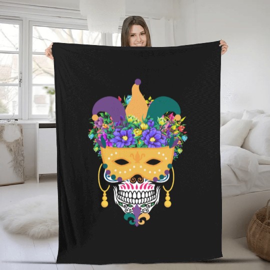 El Dia De Los Muertos Mardi Gras Costume Flower Fleece Blankets