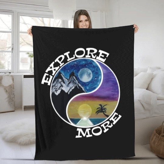 Explore more mountains & oceans wanderlust guided Fleece Blankets