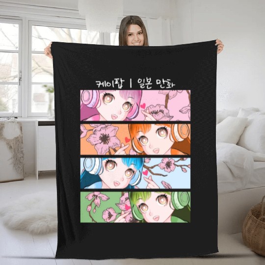 Cute Korean Pop Anime Girls Kpop Kdrama Fleece Blankets