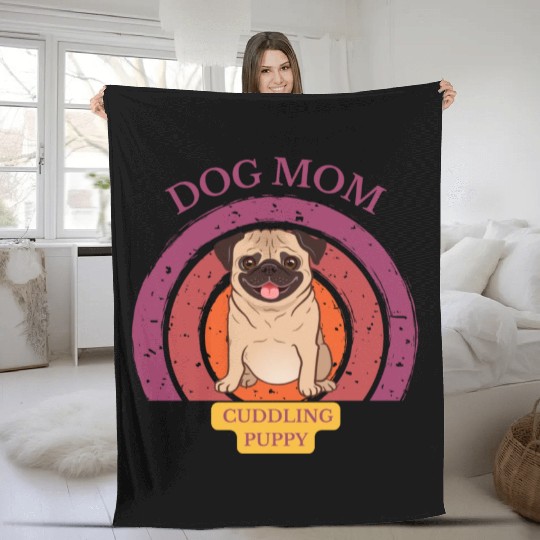 dog mom cuddling puppy Fleece Blankets