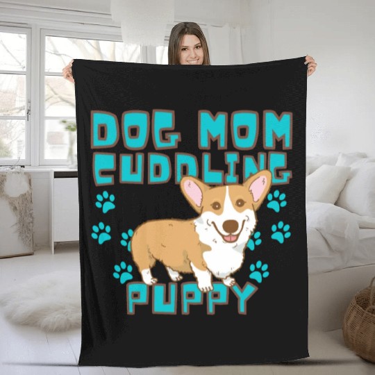DOG MOM CUDDLING PUPPY , DOGS LOVERS Fleece Blankets