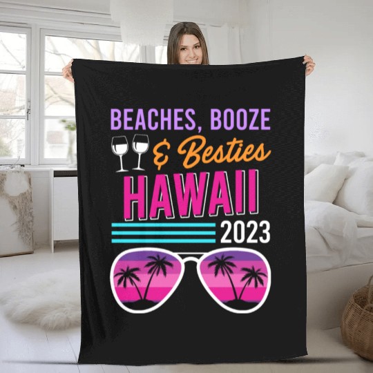 Beach Booze Besties Hawaii Vacation Spring Break Fleece Blankets