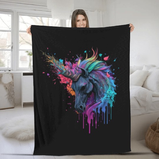 rainbow unicorn Fleece Blankets