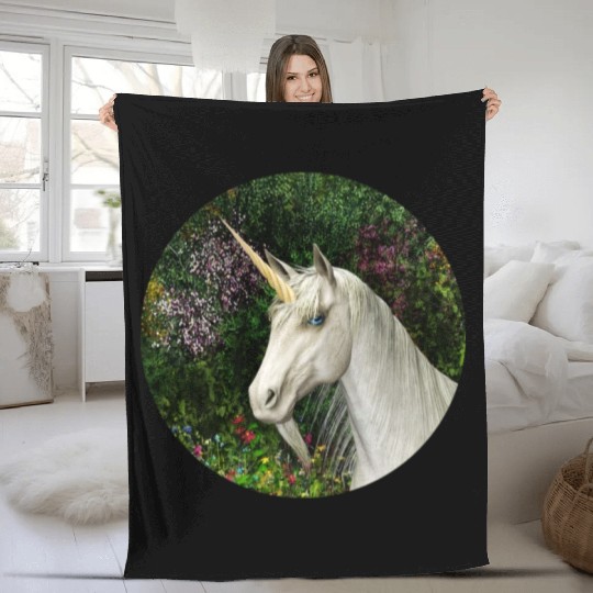 Magical Unicorn Surrounded by Wildflowers Fleece Blankets