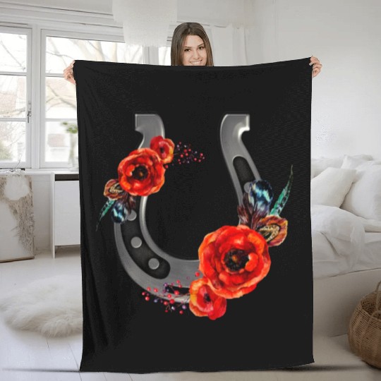 Floral Horseshoe With Poppies Fleece Blankets
