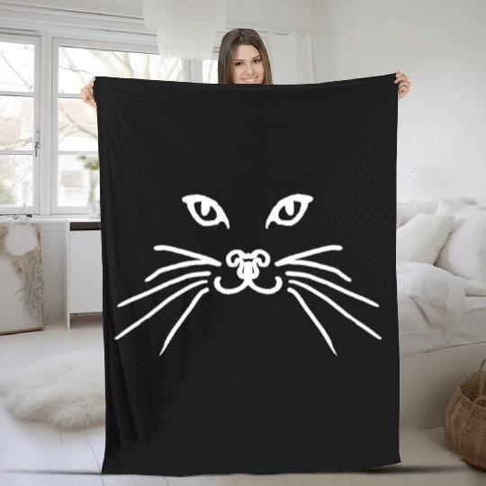 Cat face white Fleece Blankets
