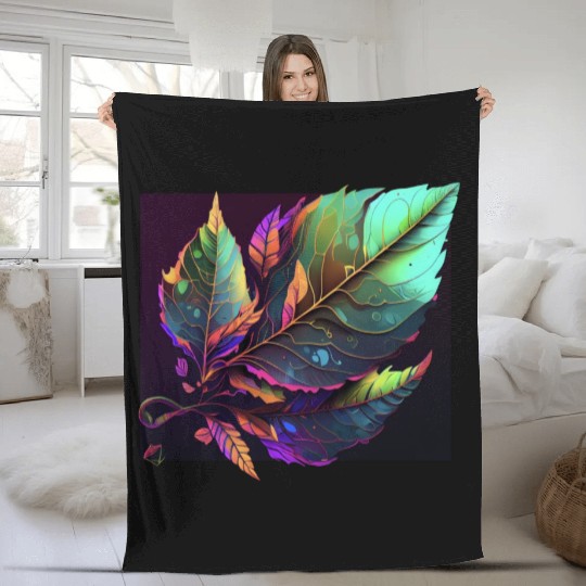 Vibrant Leaf Synthwave Fleece Blankets