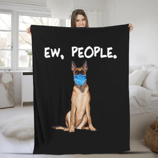 Belgian Malinoi Ew People Dog Wearing Face Mask T Fleece Blankets