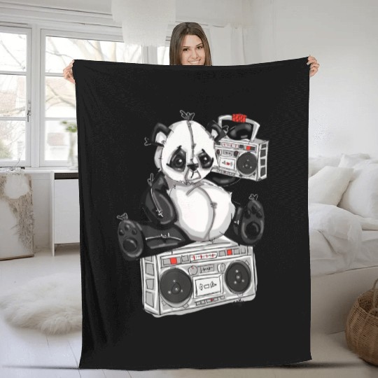 DJ Hip Hop Panda Bear by San Francisco Street Arti Fleece Blankets