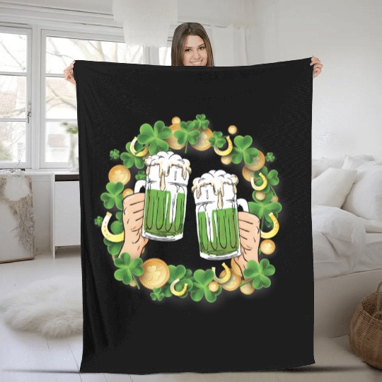 St. Patrick's Day Irish Green Beer, Wine Cups Fleece Blankets