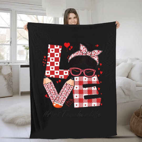 Art Teacher Love Messy Bun Fleece Blankets
