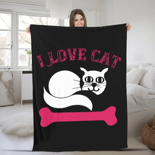 I Love Cat Fleece Blankets