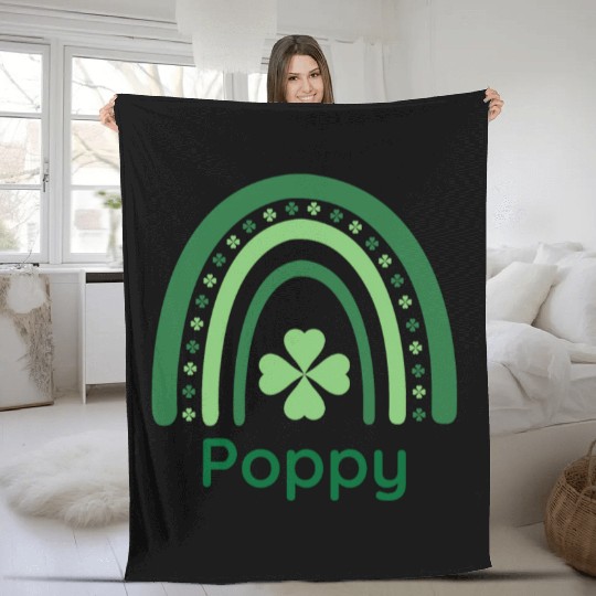 Poppy Clover Charm Boho Rainbow Fleece Blankets