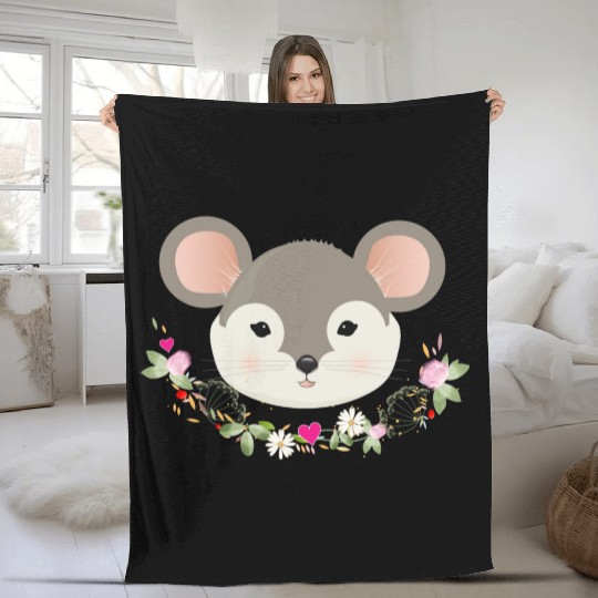 Magical sweet mouse with delicate green in spring Fleece Blankets