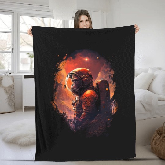 Monkey Astronaut Chimpanzee Space Surreal Moon Fleece Blankets