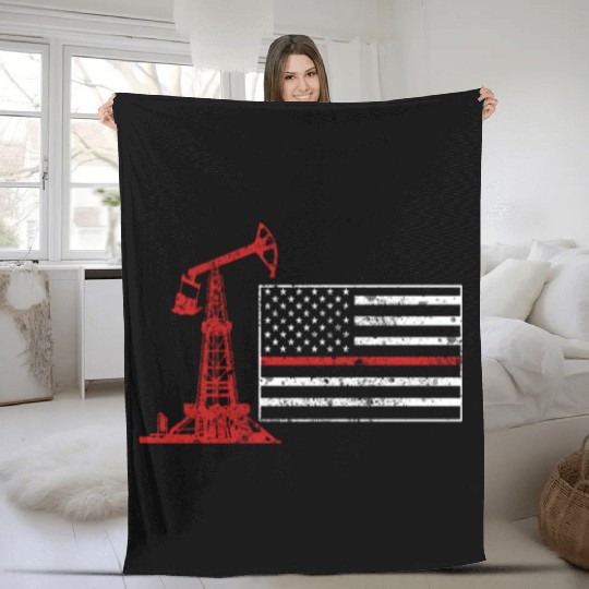 Oilfield Oil Drilling Us Flag Fleece Blankets