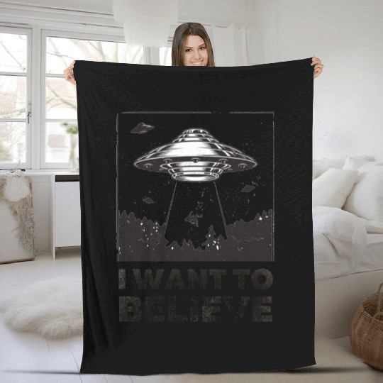 I Want To Believe Aliens UFO Area 51 Roswell Fleece Blankets