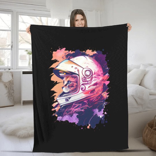 Aesthetic Vaporwave Space Cat 80s 90s Astronaut Fleece Blankets