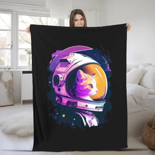 Aesthetic Vaporwave Space Cat 80s 90s Astronaut Fleece Blankets