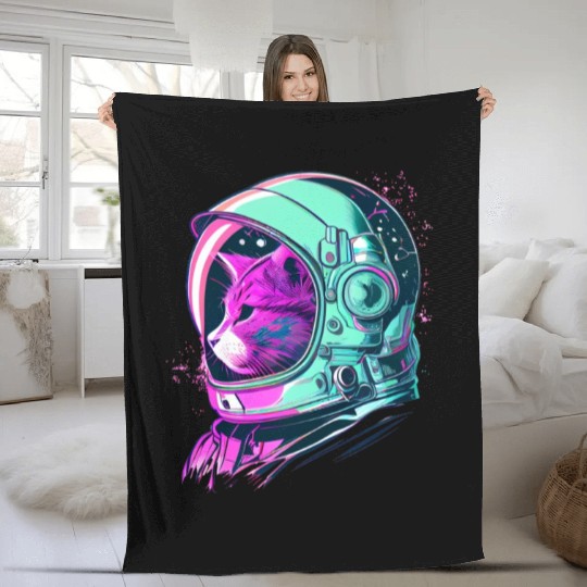 Aesthetic Vaporwave Space Cat 80s 90s Astronaut Fleece Blankets