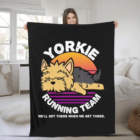 Funny Yorkie Running Team Fleece Blankets Kids Men Women Gif
