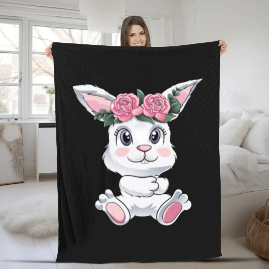 Easter Bunny Cute bunny Flowers Eggs Fleece Blankets