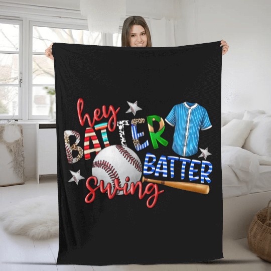 Hey Batter Batter Swing Fleece Blankets