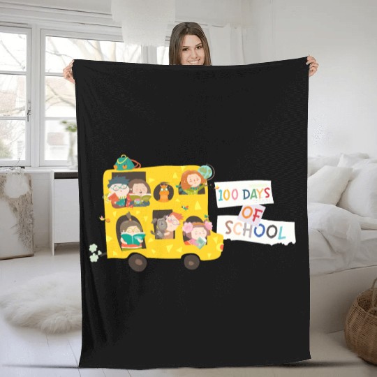 100 days of school children in the school bus Fleece Blankets