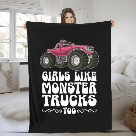 Girls Like Monster Trucks Too Girls Monster Truck Fleece Blankets