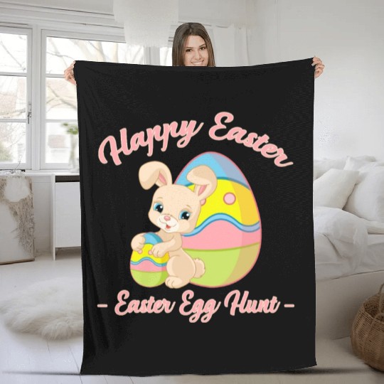 Happy Easter Egg Hunt Bunny Gift Fleece Blankets