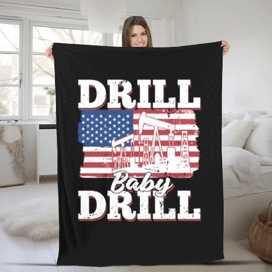 Oilfield Oil Drilling Us Flag Drill Baby Drill Fleece Blankets