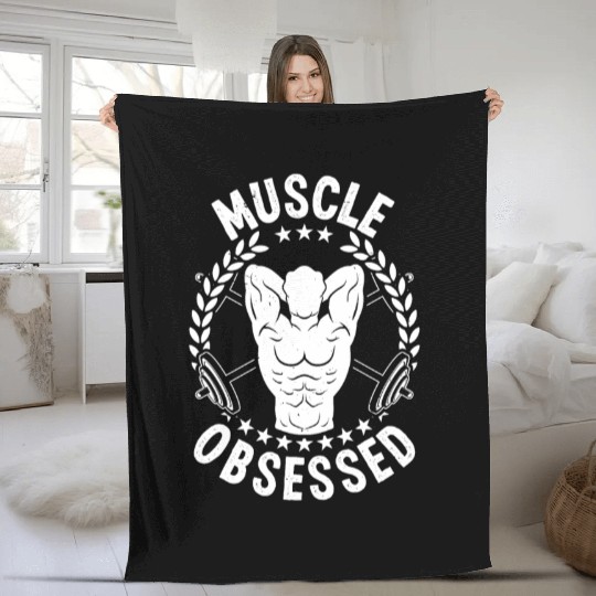 Strongman muscle obsessed gym fitness bodybuilding Fleece Blankets